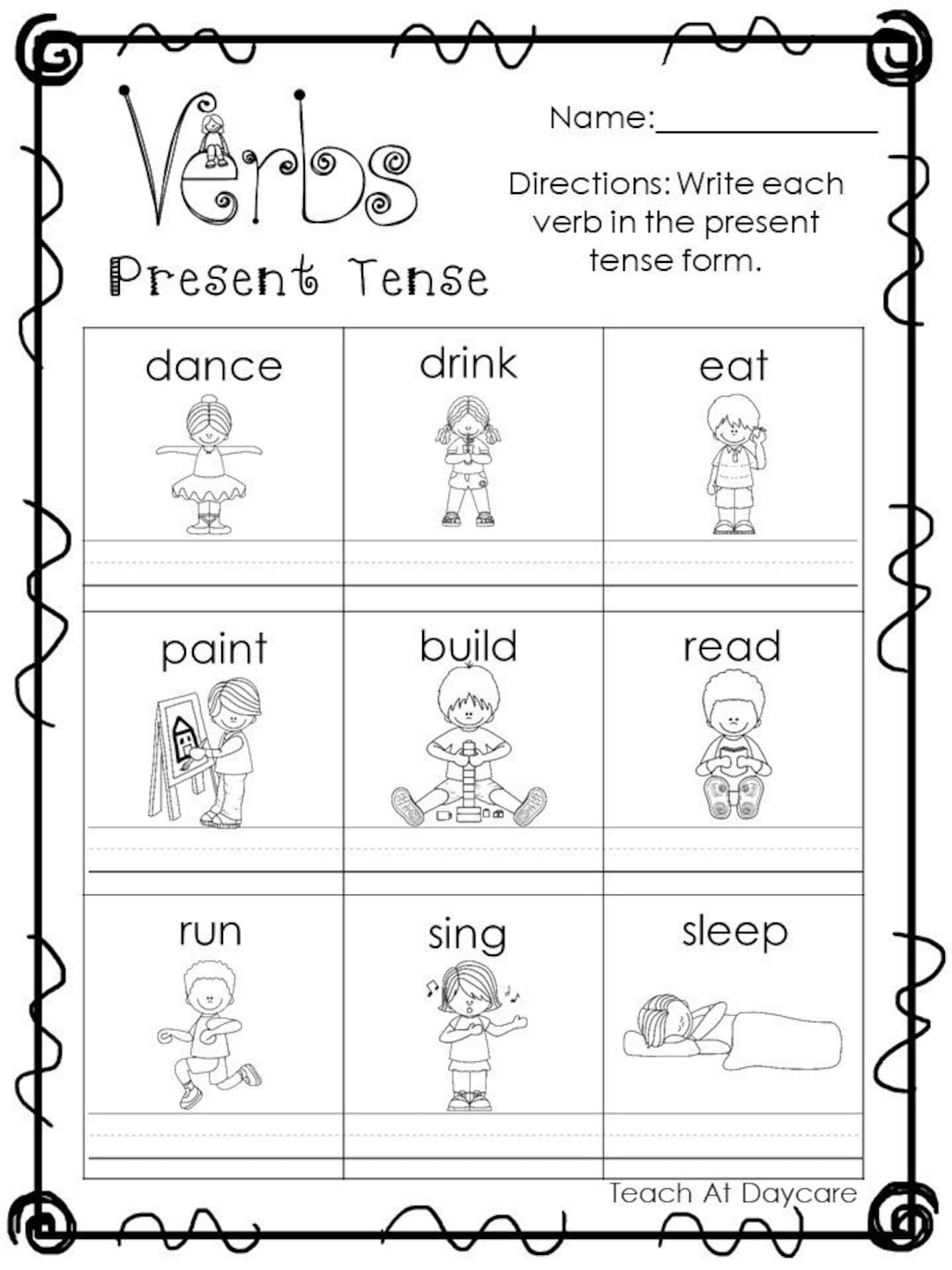 10 Printable Verbs Past And Present Tense Worksheets 1st 2nd Grade ELA Worksheets Etsy