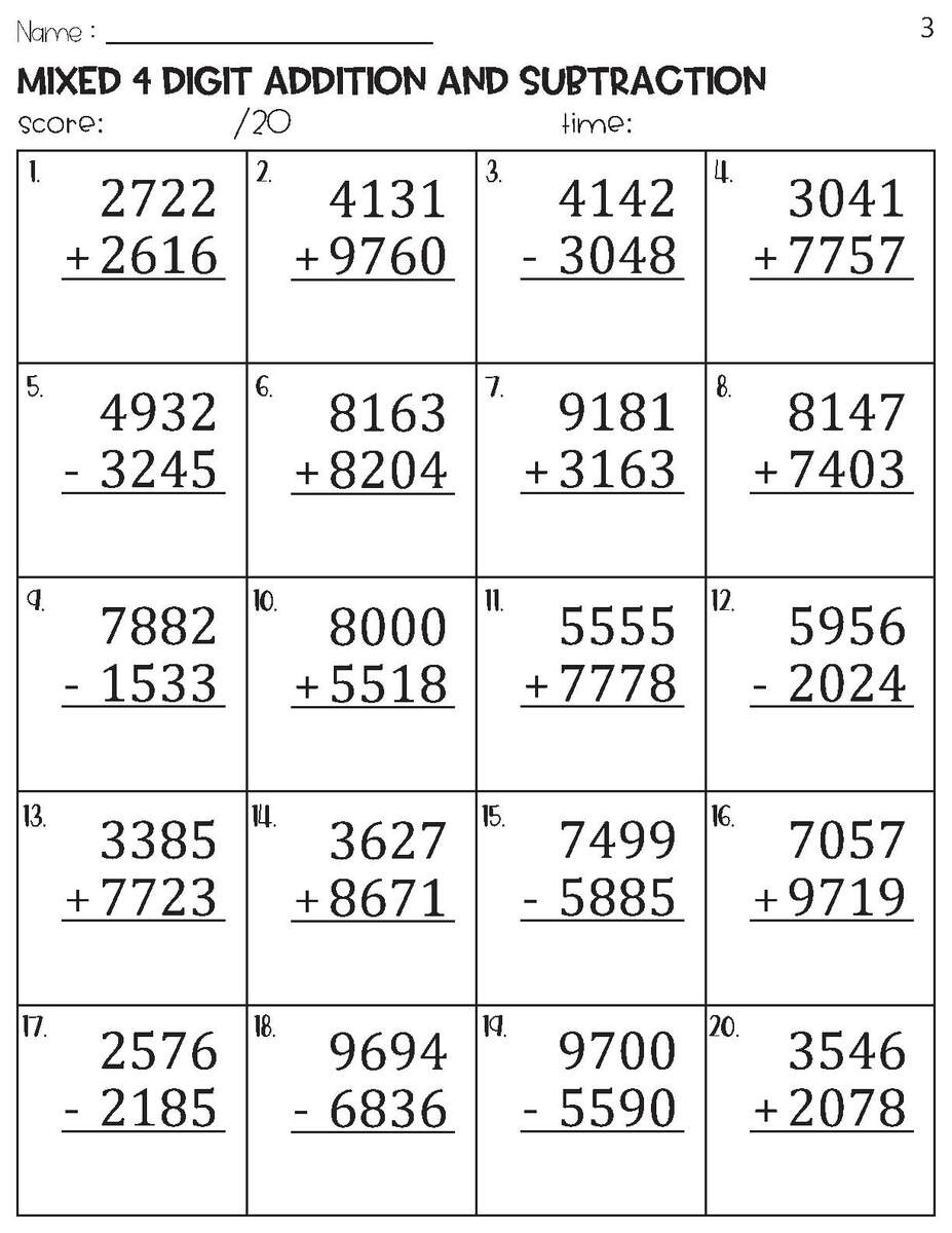 100 Four Digit Mixed Addition And Subtraction With And Without Regrouping Worksheets Etsy 4 Digit Addition And Subtraction Worksheets