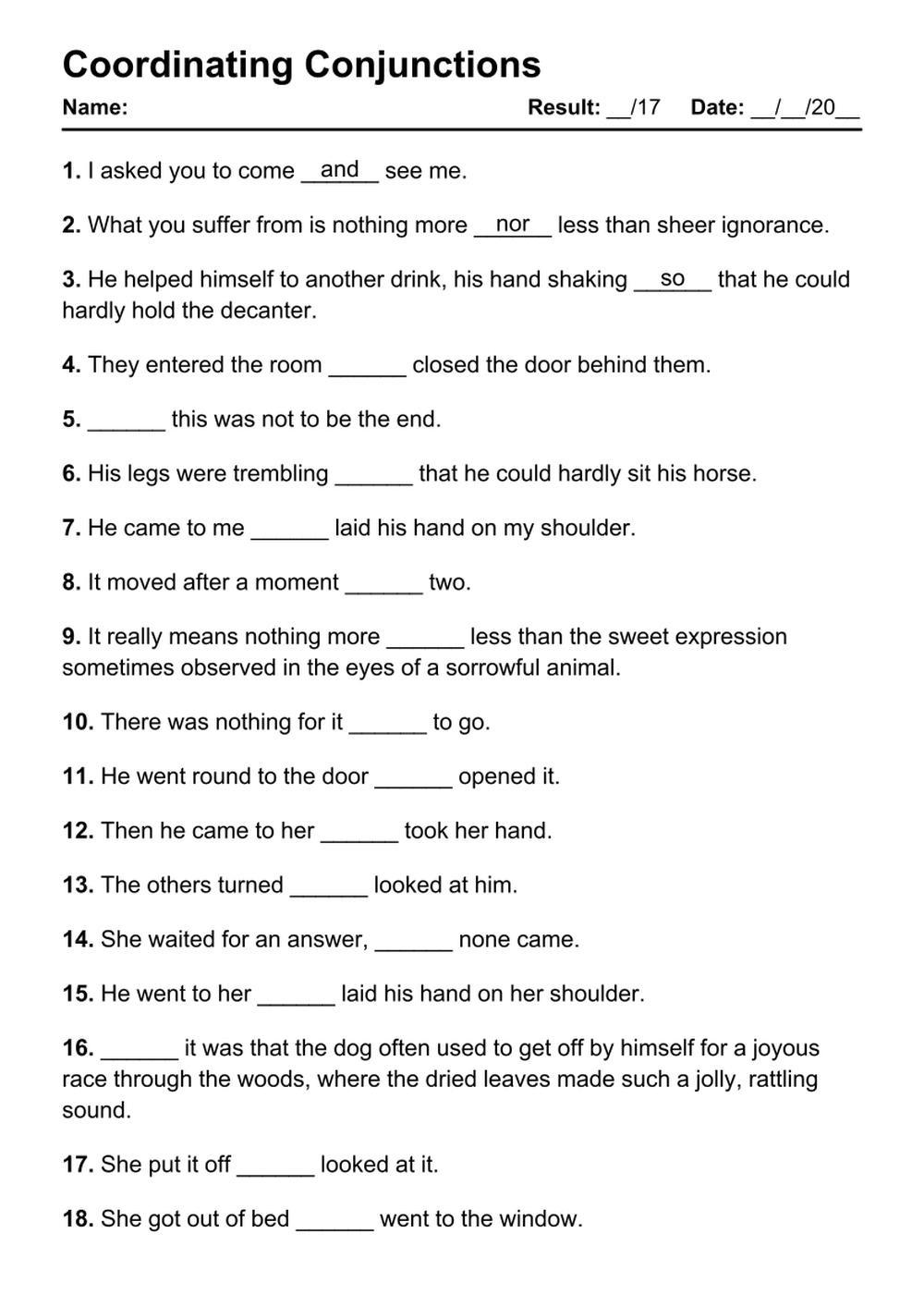 101 Coordinating Conjunctions PDF Worksheets With Answers Grammarism Subordinating Conjunctions Interactive Exercise Worksheets Library