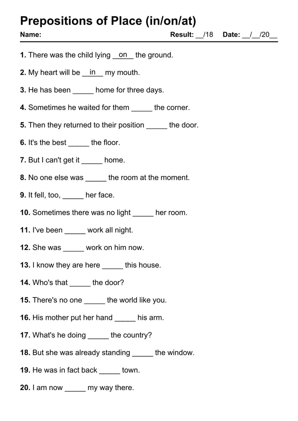 101 Prepositions Of Place PDF Worksheets With Answers Grammarism 101 Prepositions Of Place PDF Worksheets With Answers Grammarism