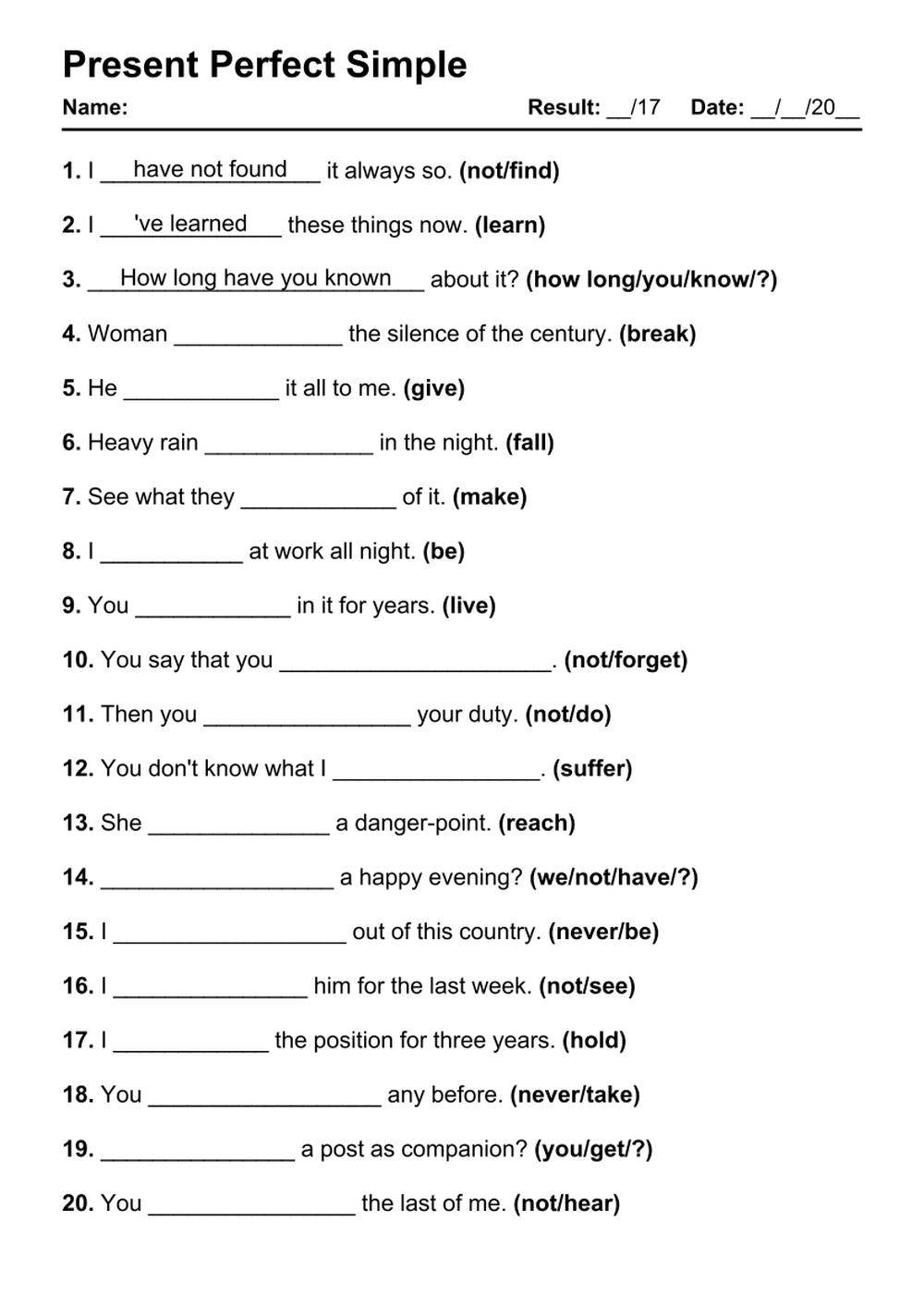 101 Present Perfect PDF Worksheets With Answers Grammarism 101 Present Perfect PDF Worksheets With Answers Grammarism
