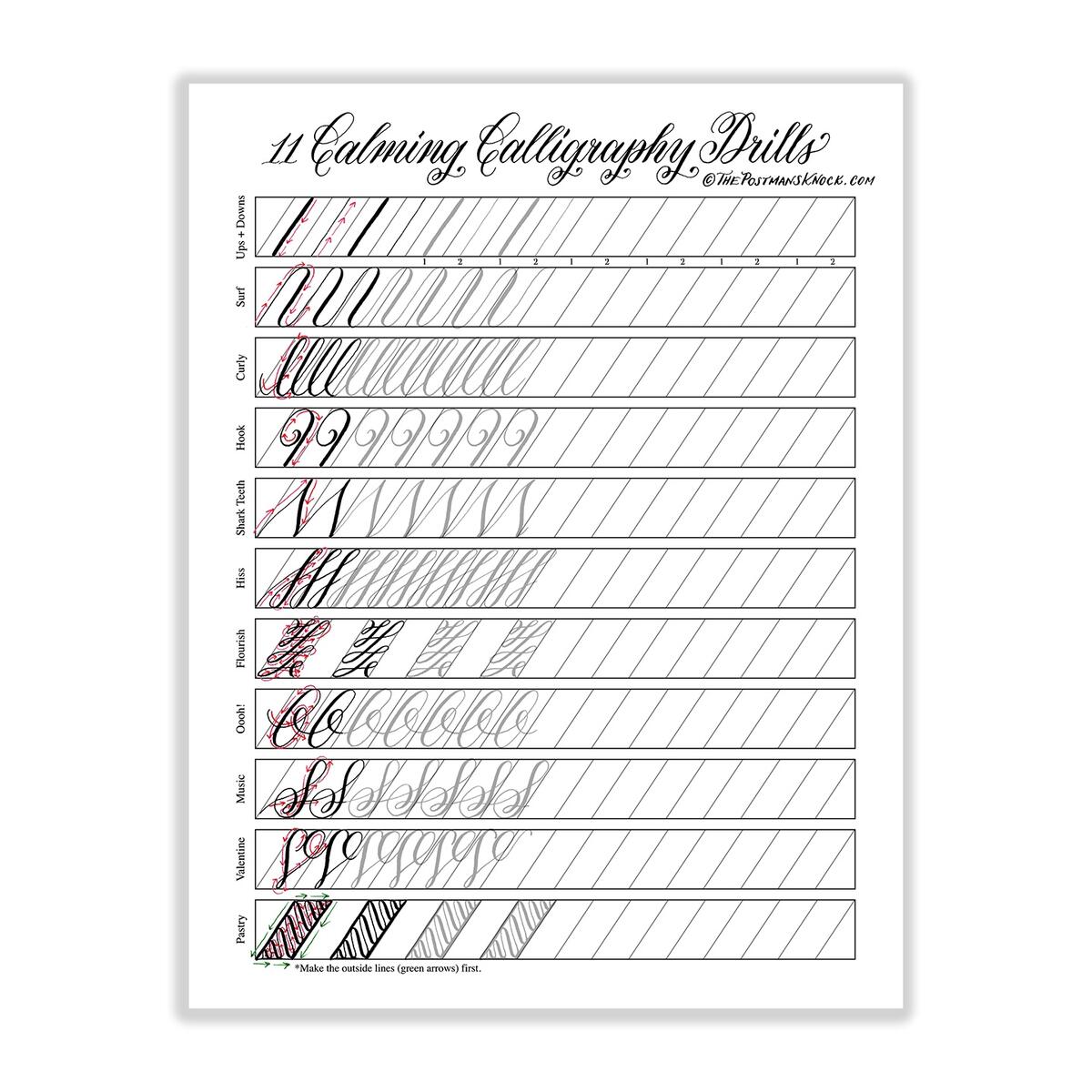 11 Calming Calligraphy Drills Printable The Postman S Knock
