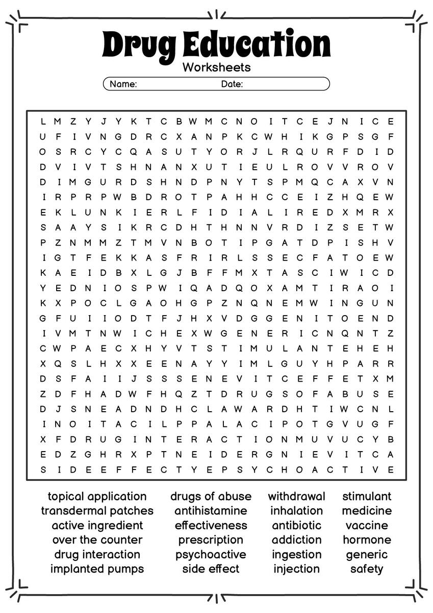 17 Free Printable Drug Worksheets Free PDF At Worksheeto