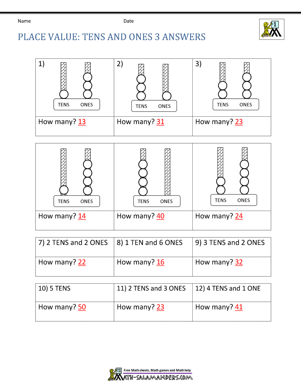 1st Grade Place Value Worksheets 2 Digit Numbers