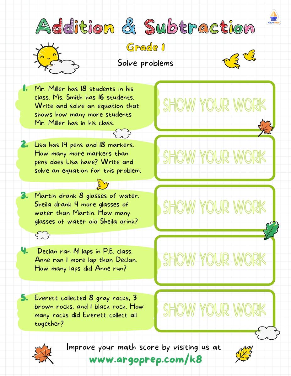 2nd Grade Addition And Subtraction Word Problems