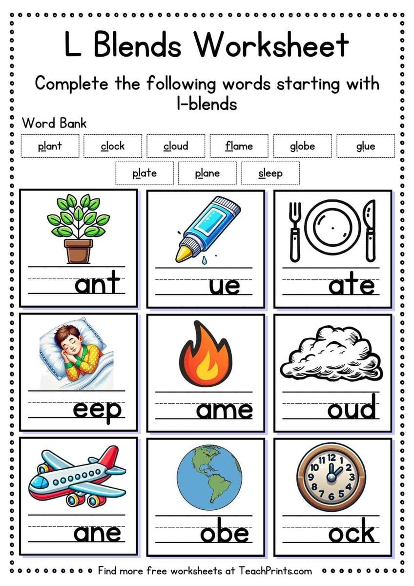 22 Free Blends Worksheets Teach Prints L Blends Worksheets 6 Free Printables Literacy Learn