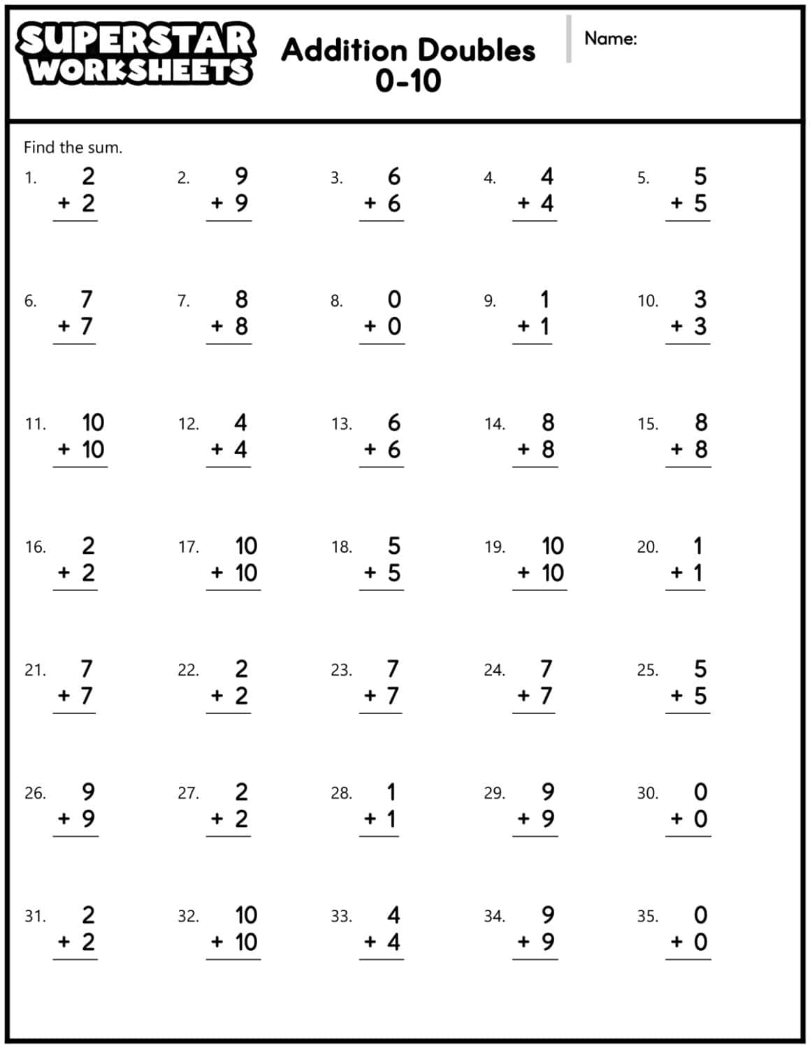 Math Addition Facts To 20