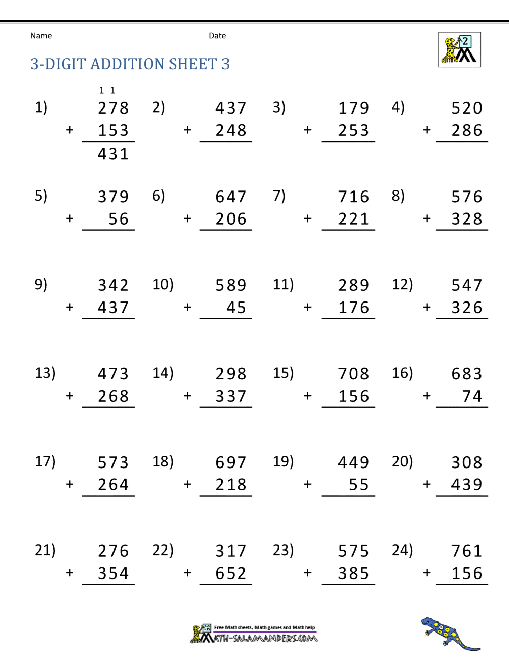 3 Digit Addition Worksheets 10 WORKSHEETS OF 3 DIGIT ADDITION WITH REGROUPING By Teach Simple