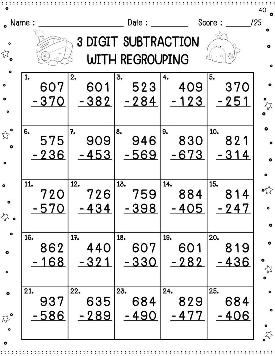 3 Digit Subtraction With Regrouping Worksheets Printable Math Practice For Kids Etsy 3 Digit Subtraction With Regrouping Worksheets Printable Math Practice For Kids Etsy