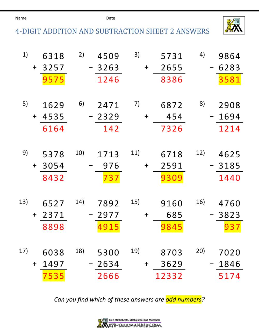 4 Digit Addition And Subtraction Worksheets 4 Digit Addition And Subtraction Worksheets