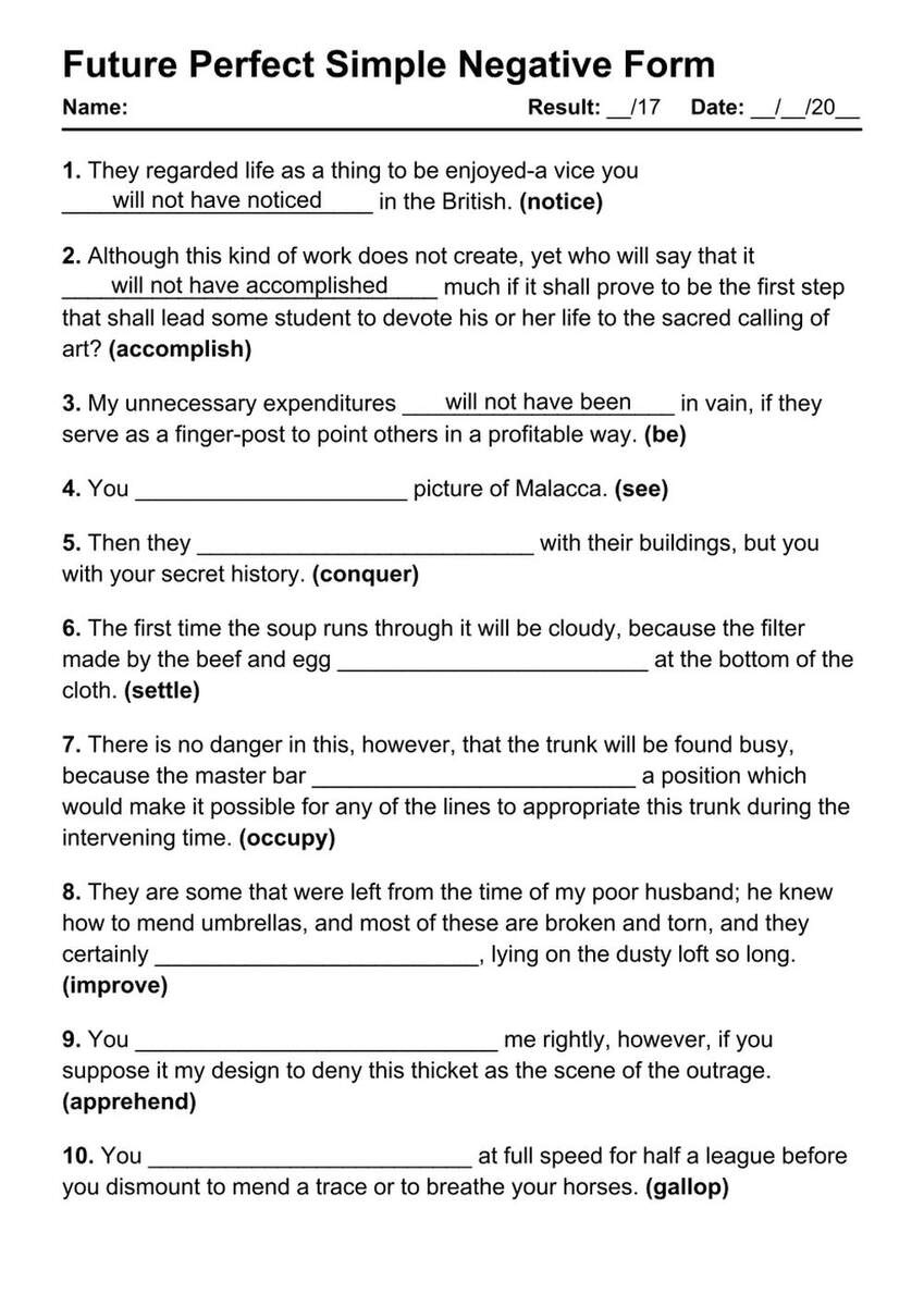 4 Future Perfect Negative PDF Worksheets With Answers Grammarism 4 Future Perfect Negative PDF Worksheets With Answers Grammarism
