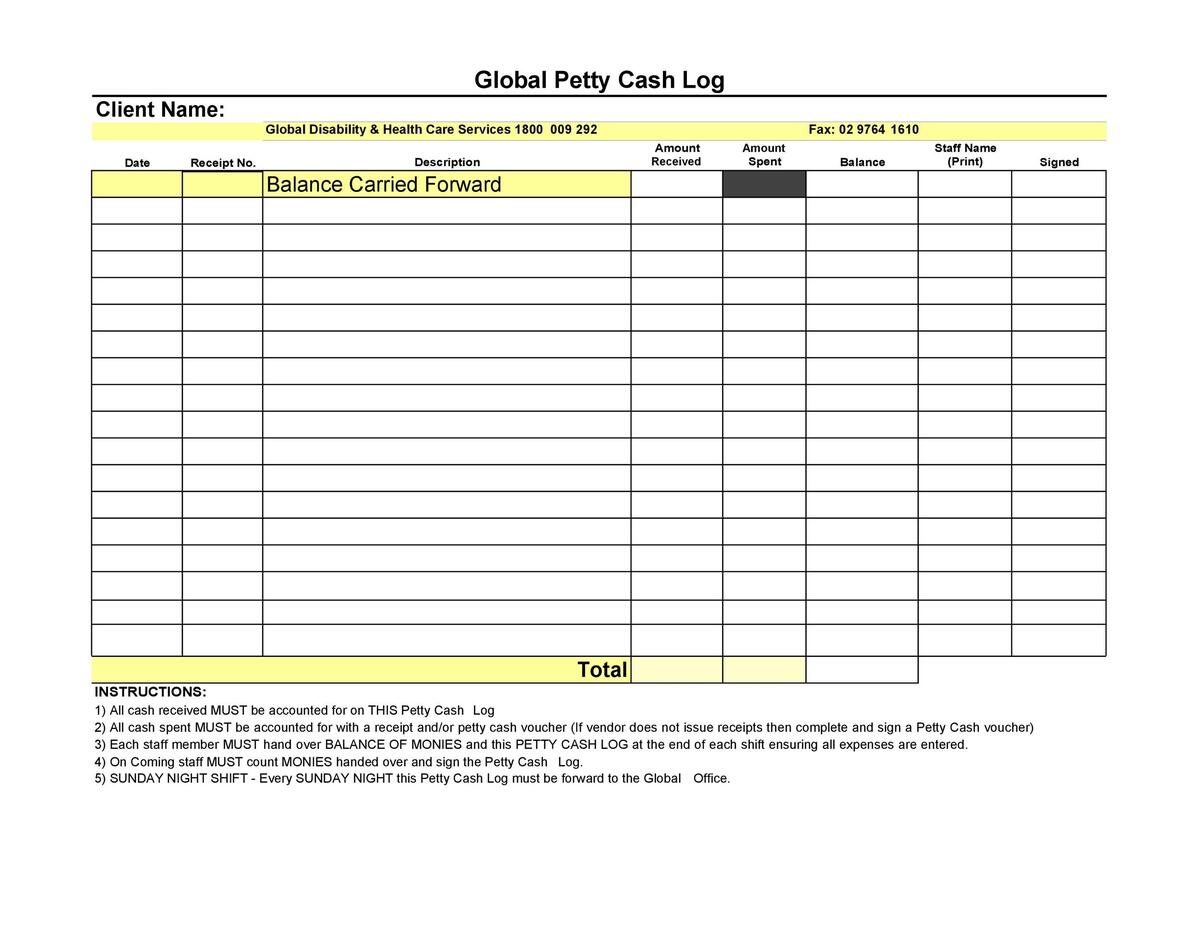 40 Petty Cash Log Templates Forms Excel PDF Word TemplateLab