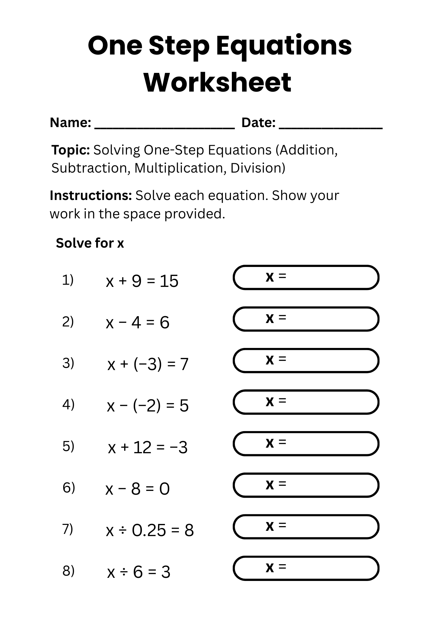 50 Free Printable One Step Equations Worksheet To Download In PDF 50 Free Printable One Step Equations Worksheet To Download In PDF