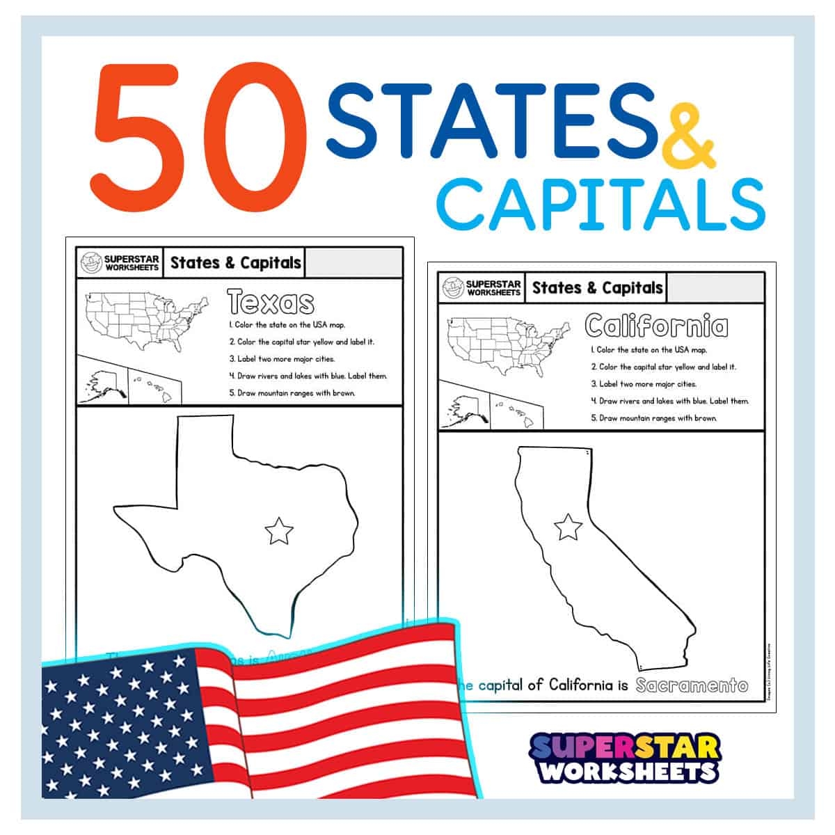 50 States Capitals Worksheets Free Printables Superstar Worksheets States And Capitals Worksheets Kids Activity Zone