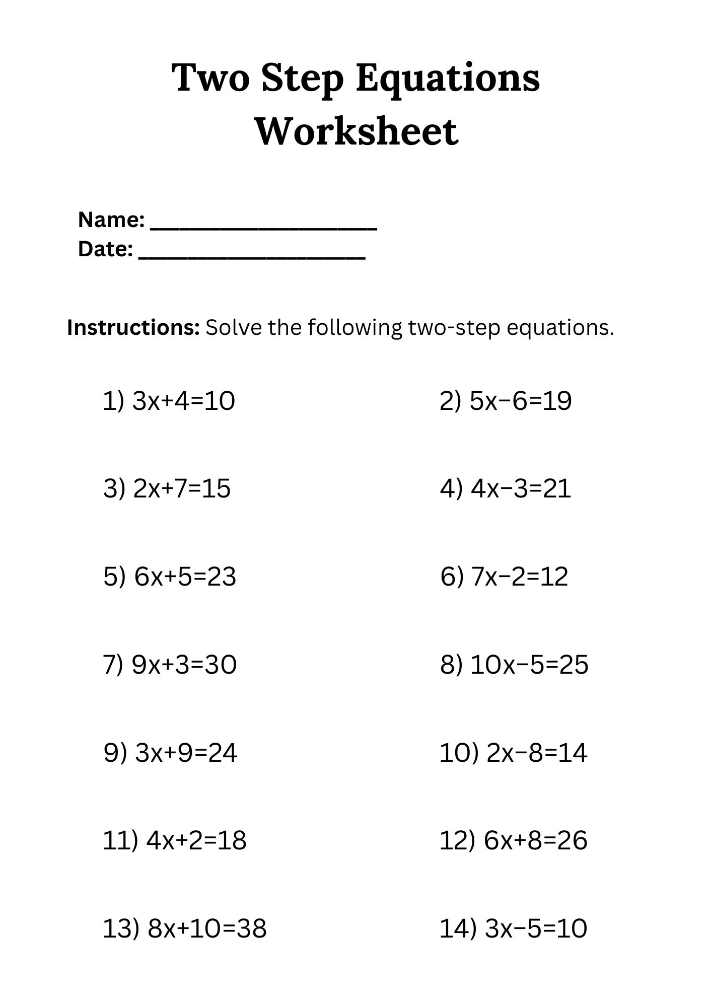 50 Two Step Equations Worksheet Samples To Download In PDF 50 Two Step Equations Worksheet Samples To Download In PDF