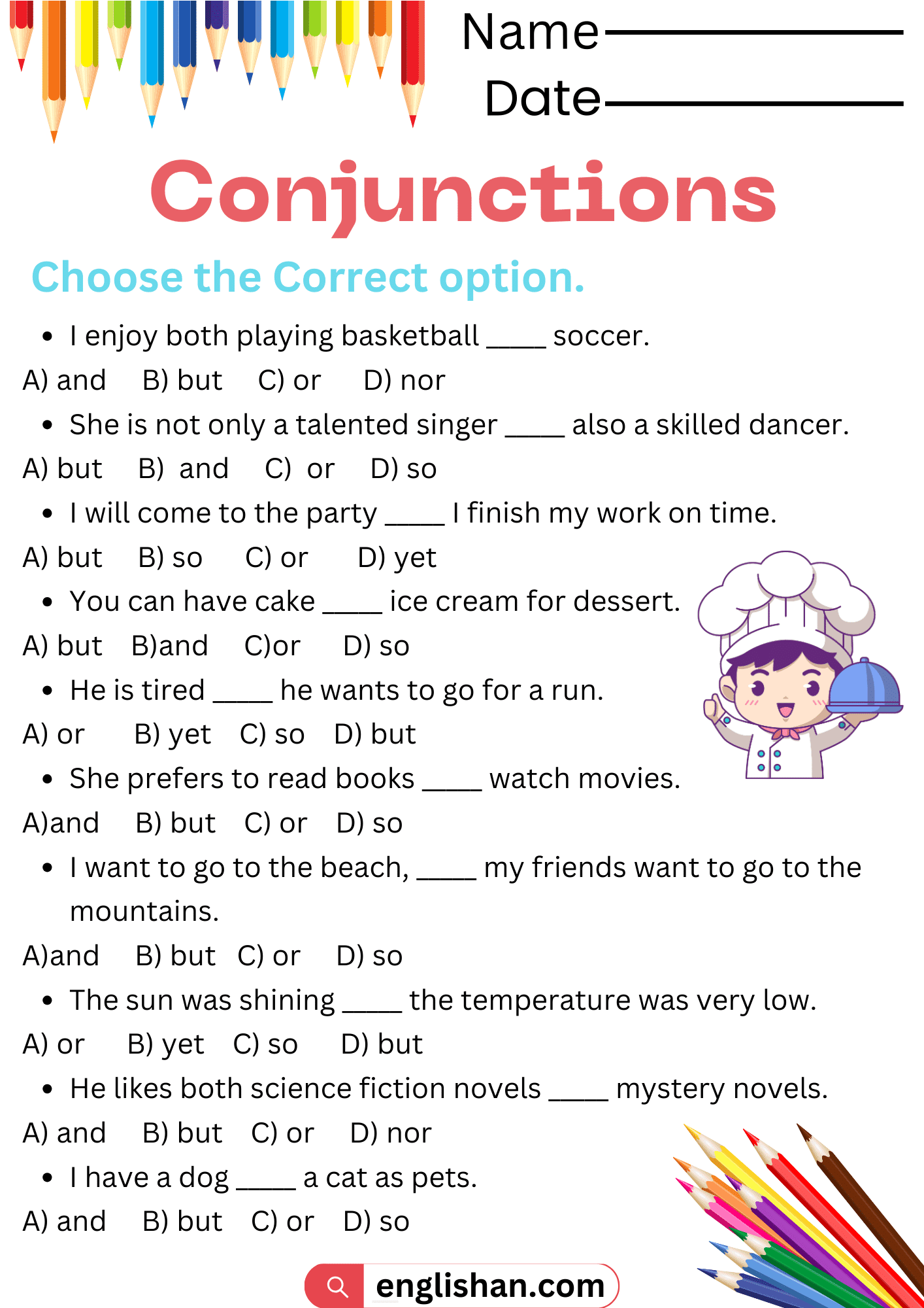 6 Printable Conjunctions Worksheets With Answers In English Englishan Grade 5 6 Subordinating Conjunctions Worksheet Online Exercise For Worksheets Library