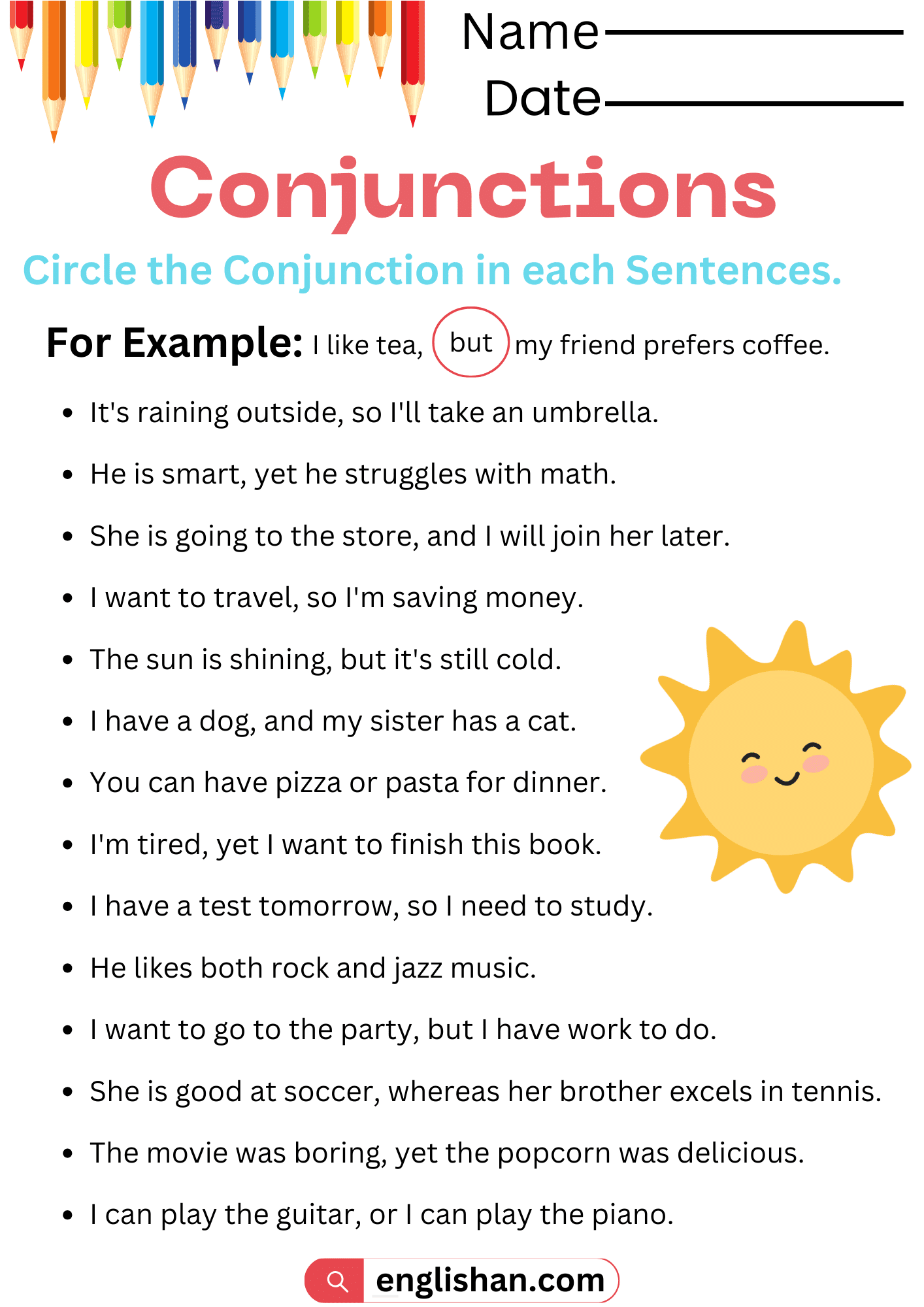 6 Printable Conjunctions Worksheets With Answers In English Englishan 6 Printable Conjunctions Worksheets With Answers In English Englishan