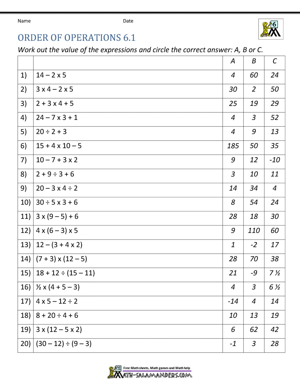 6th Grade Order Of Operations Worksheets Worksheets Library 6th Grade Order Of Operations Worksheets Worksheets Library