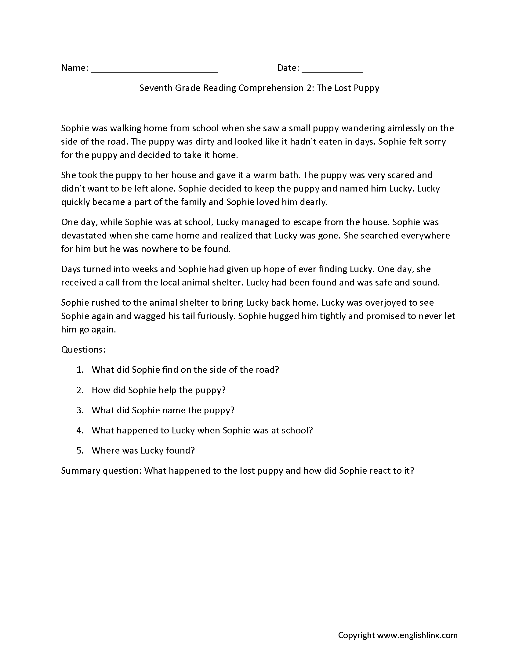 7th Grade Reading Comprehension Worksheets Printable Passages Questions 16 Comprehension Reading English Worksheets Free PDF At Worksheets Library