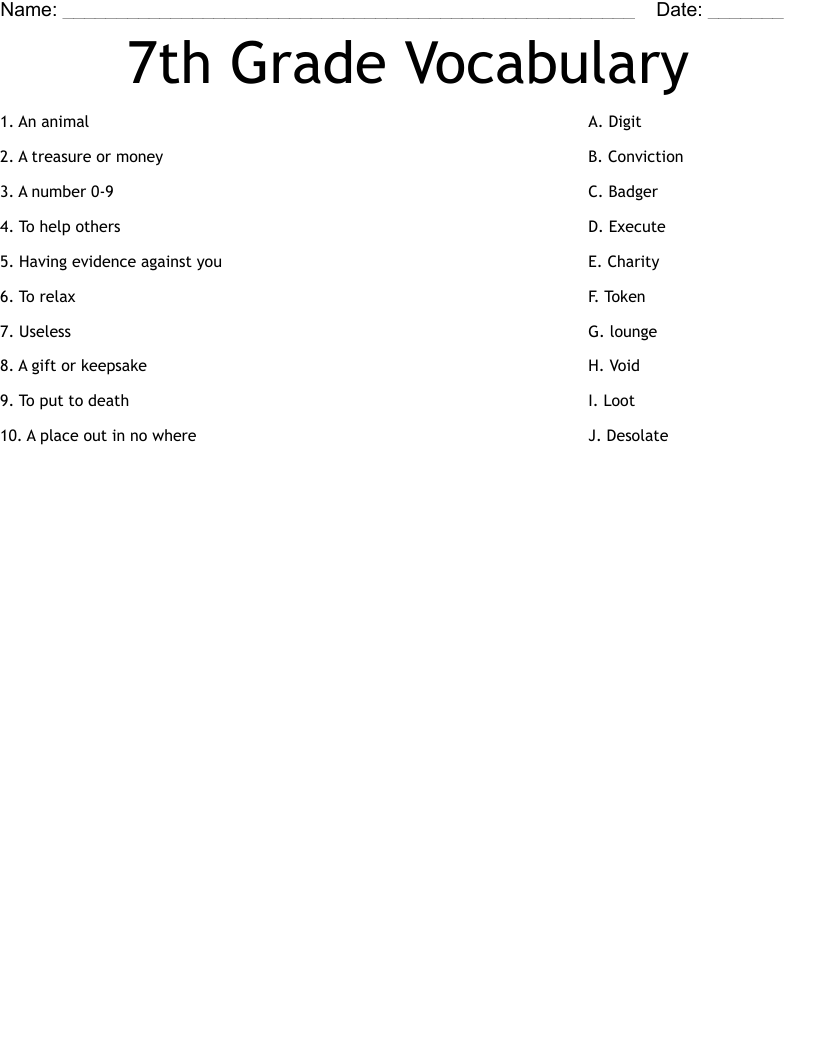 7th Grade Vocabulary Worksheet WordMint 7th Grade Vocabulary Worksheet WordMint
