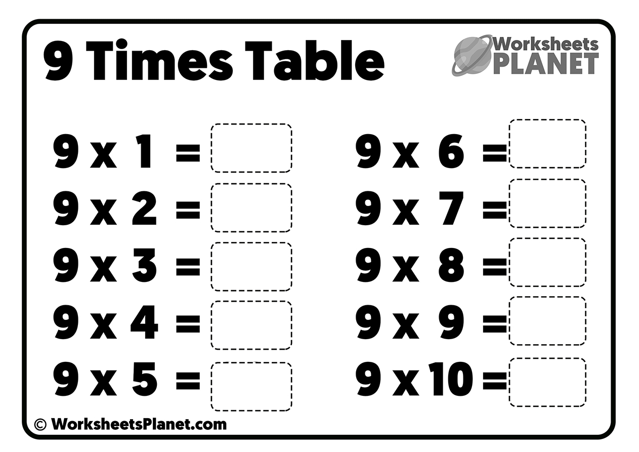 9 Times Table Worksheet Worksheets Library
