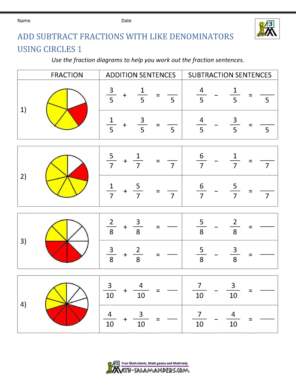Adding Fractions With Like Denominators Worksheets Adding Fractions With Like Denominators Worksheets