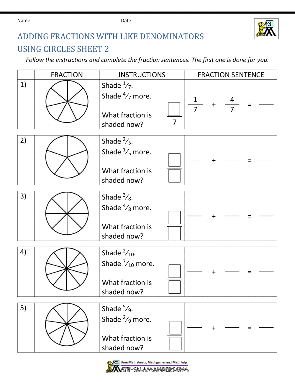 Adding Fractions With Like Denominators Worksheets Adding Fractions With Like Denominators Worksheets
