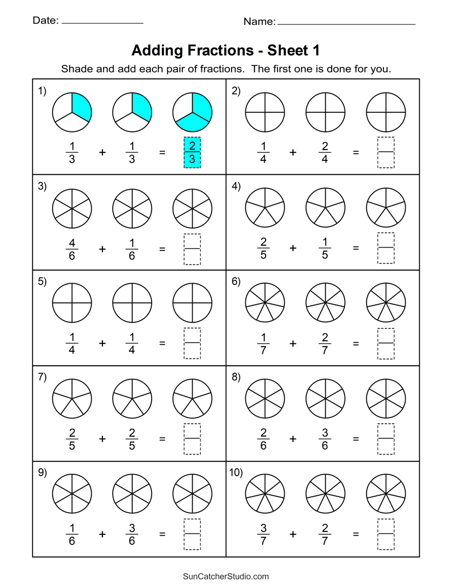 Adding Fractions Worksheets Same And Unlike Denominators Free Printables Lettering SVG Files Tools Apps Adding Fractions With Like Denominators Worksheets