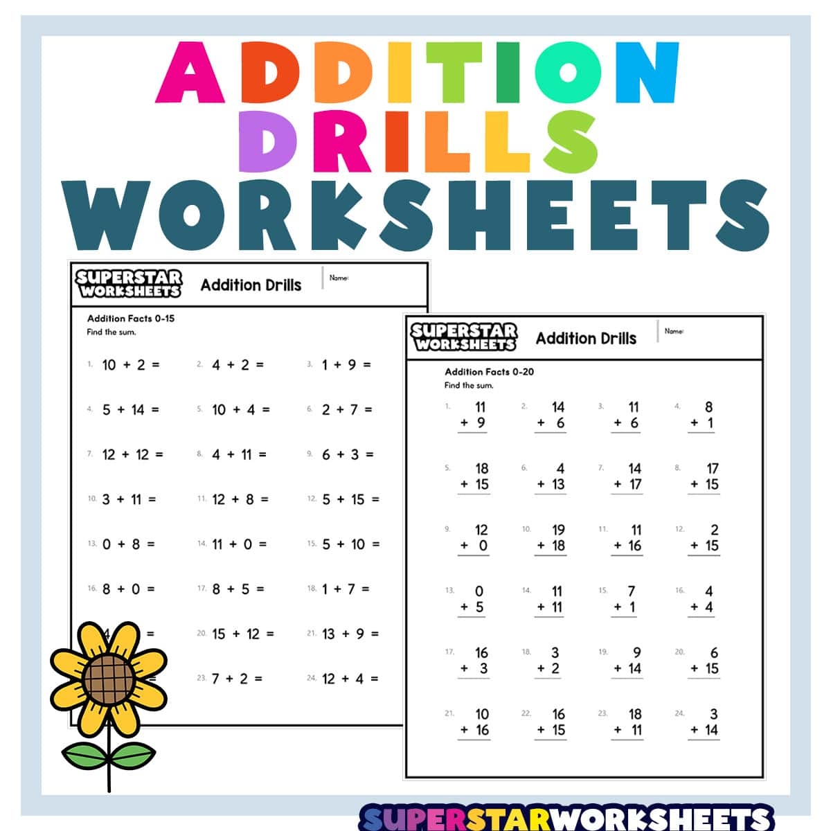 Addition Drills Superstar Worksheets Addition Drills Superstar Worksheets