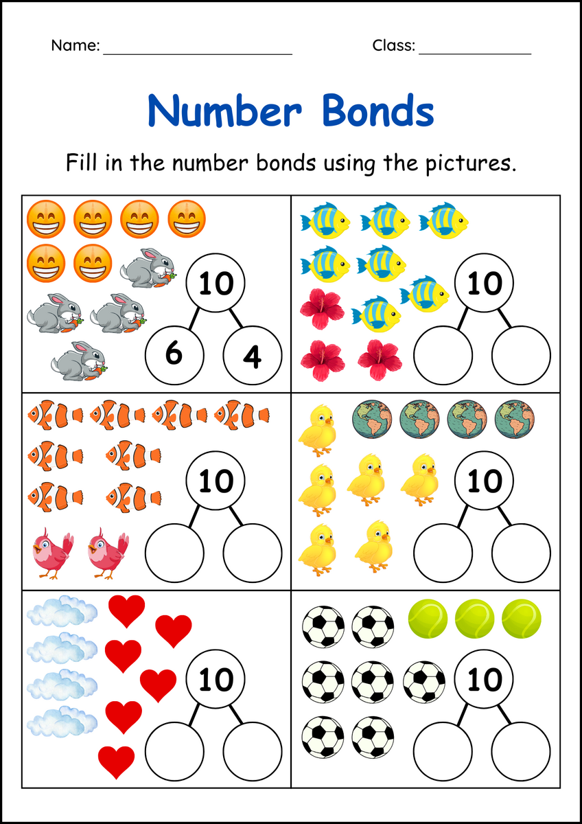 Addition Number Bonds To 5 And To 10 Worksheets Missing Parts Missing Whole Made By Teachers