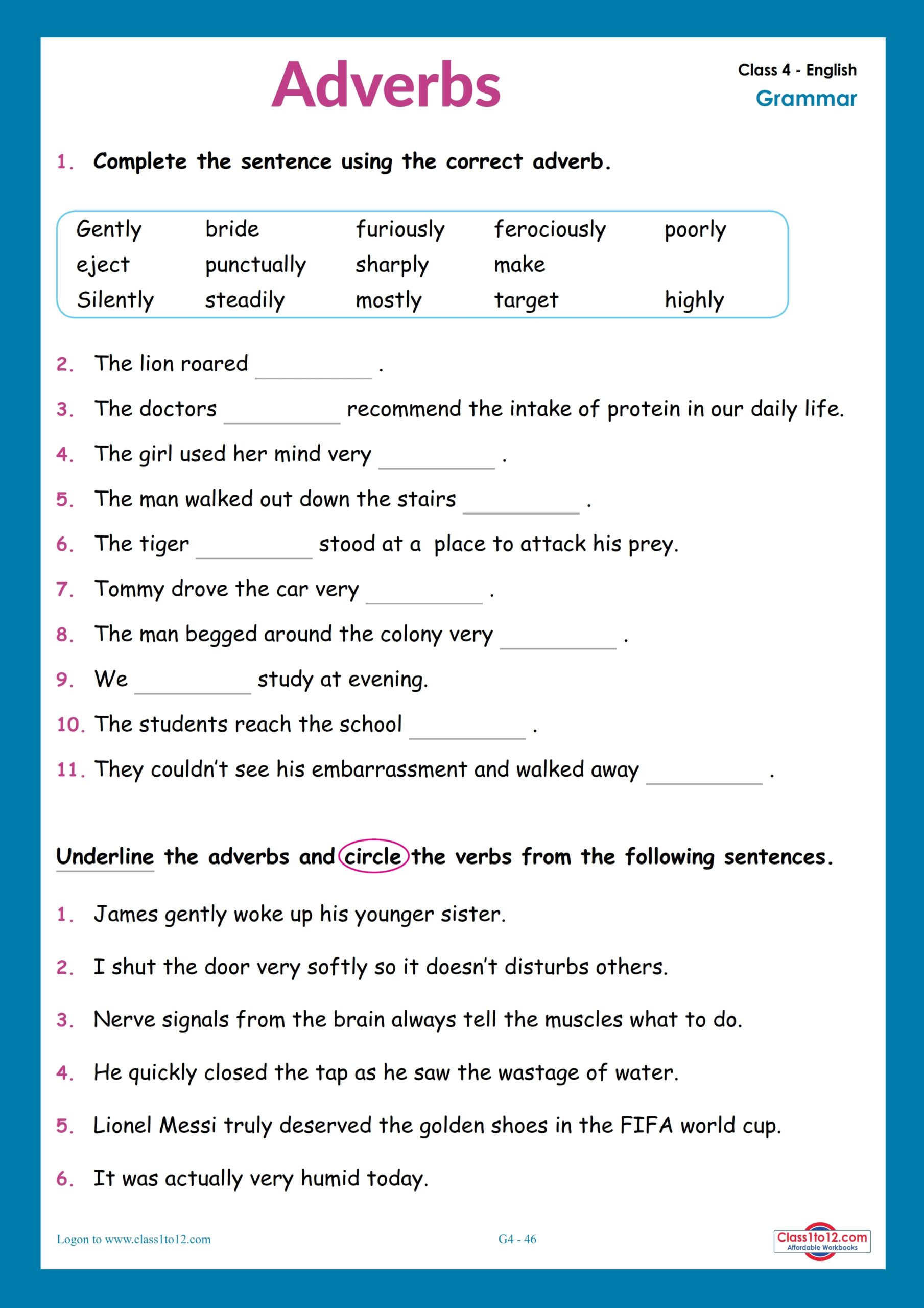 Adverbs Worksheet For Class 4 CBSE NCERT English Class1to12 Worksheets Library