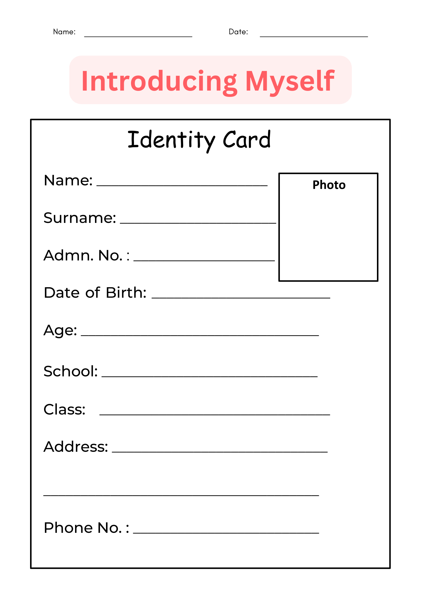 My Identity Card ESL Worksheet By Mruthie Worksheets Library