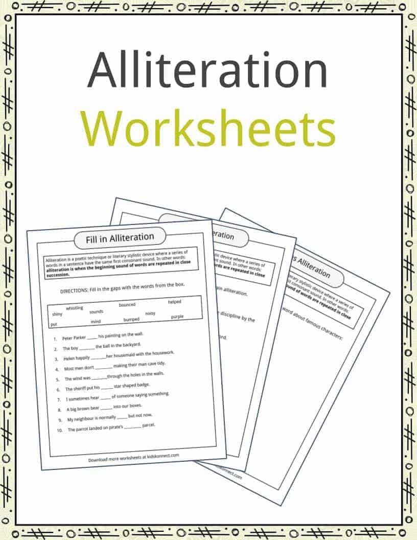 Alliteration Examples Definition Worksheets KidsKonnect