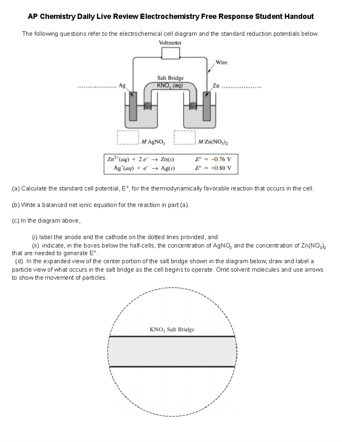 AP Chemistry Electrochemistry FRQ Practice Worksheet Studocu