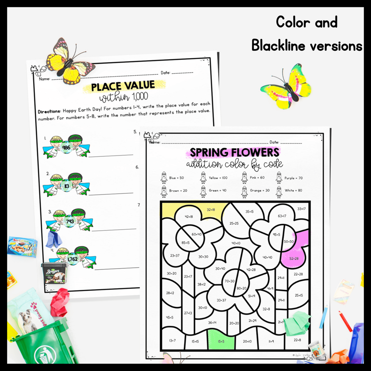 April Themed Math Practice 2nd Grade MagiCore