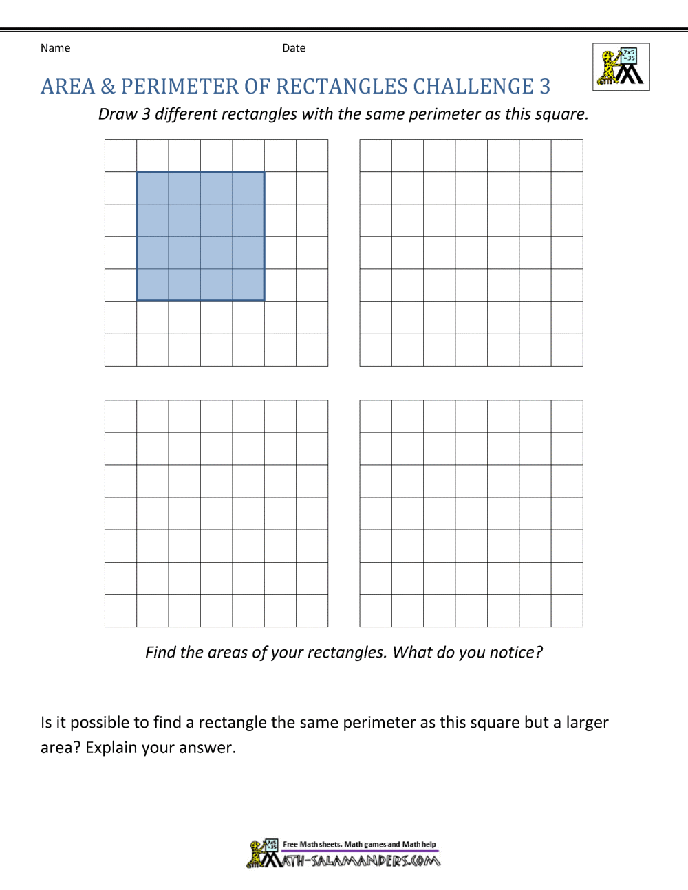 Area And Perimeter Of Rectangle