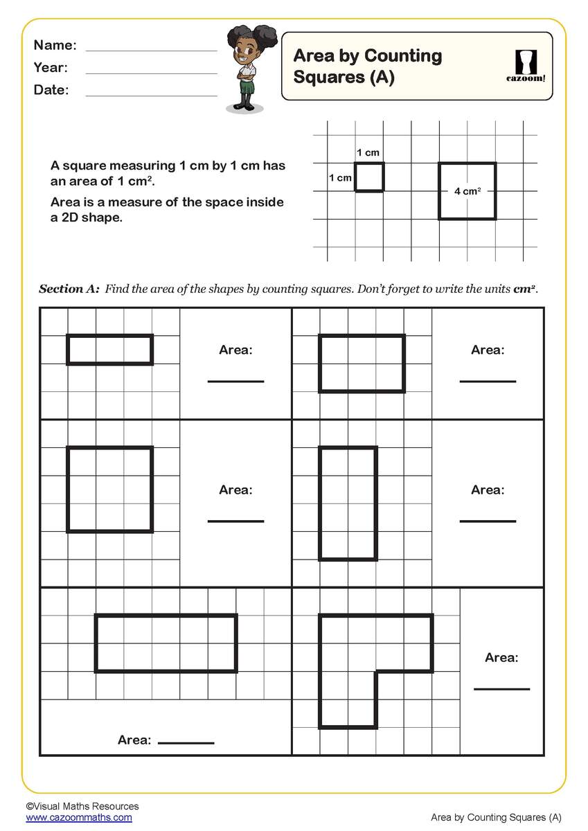 Area By Counting Squares A Worksheet PDF Printable Measurement Worksheets