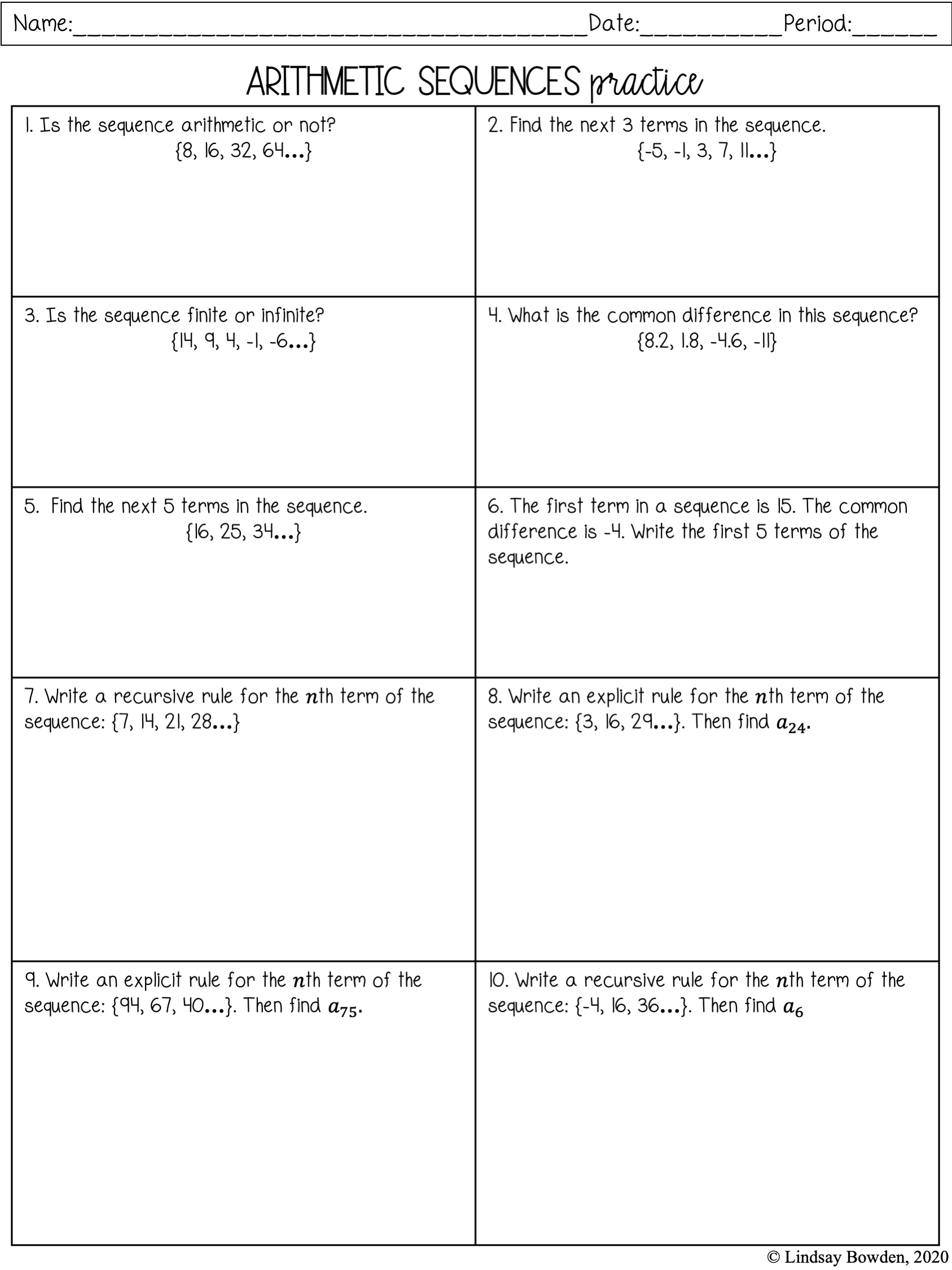Arithmetic Sequences Notes And Worksheets Lindsay Bowden Worksheets Library Free Recursive And Explicit Formulas Worksheet Download Free Recursive And Explicit Formulas Worksheet Png Images Free Worksheets On Clipart Library
