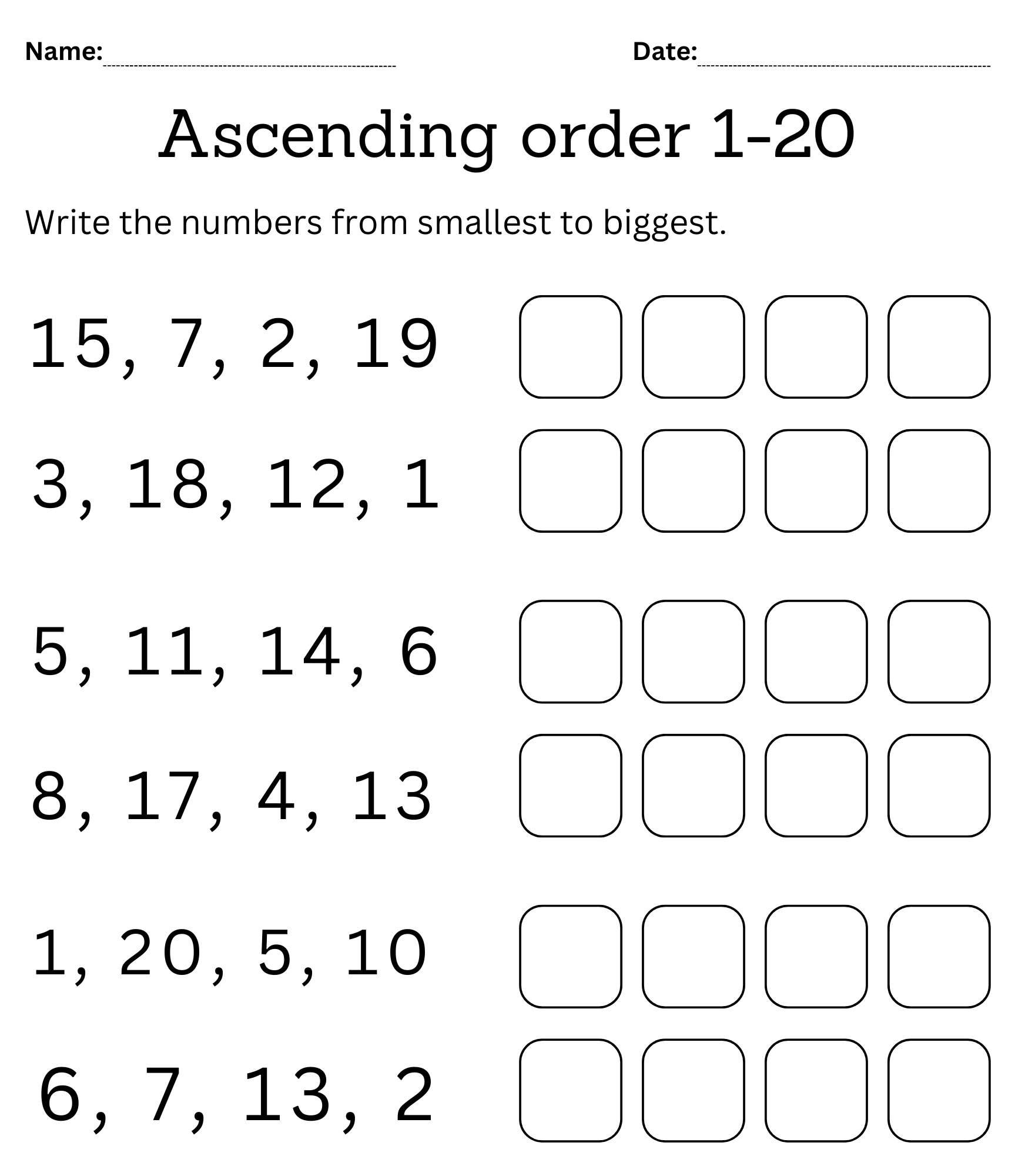 Ascending And Descending Order Worksheets 1 To 20 For Kindergarten With Answers Teaching Resources