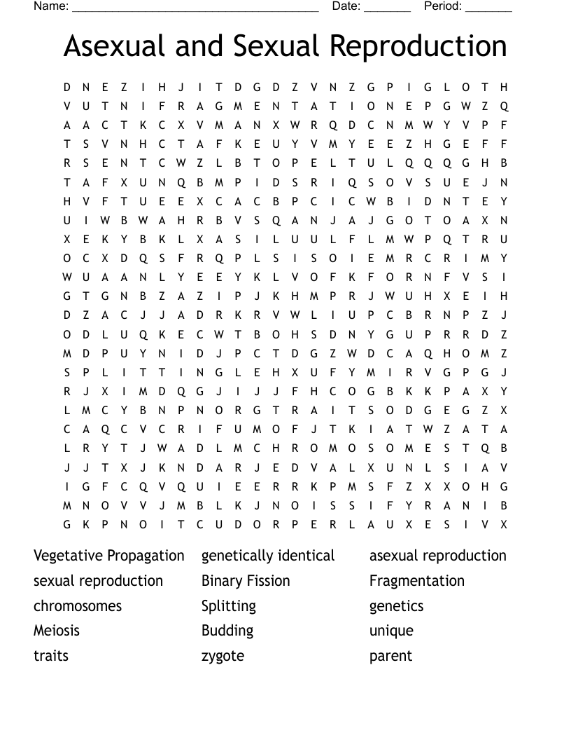 Asexual And Sexual Reproduction Word Search WordMint REPRODUCTION Word Search WordMint