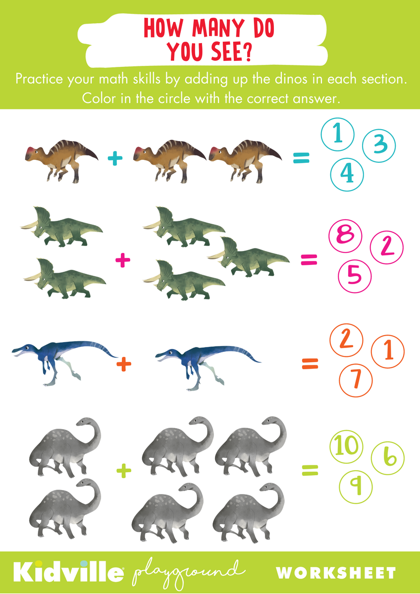 At Home Math Resource Adding The Dinos Kidville
