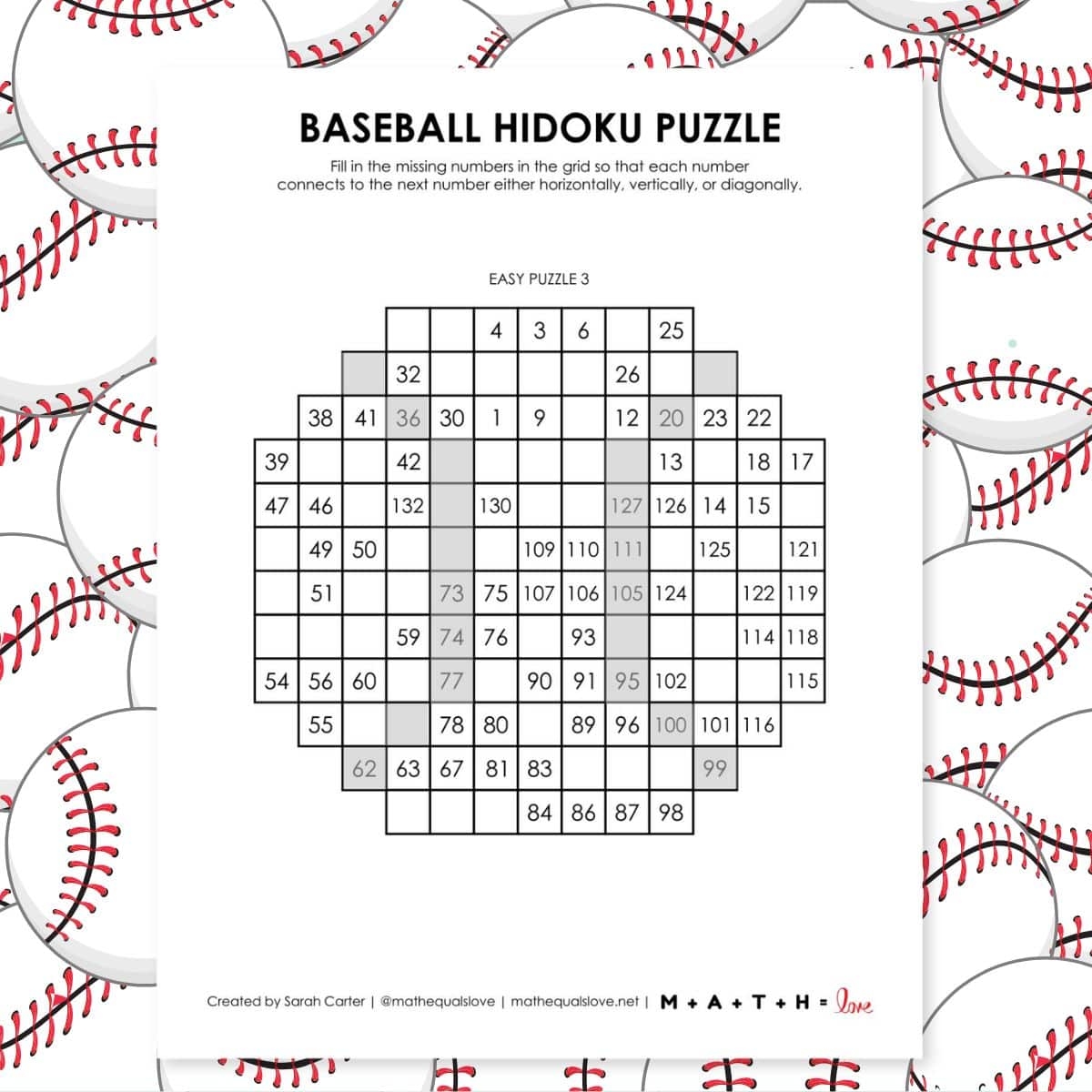 Baseball Hidoku Logic Puzzles Math Love