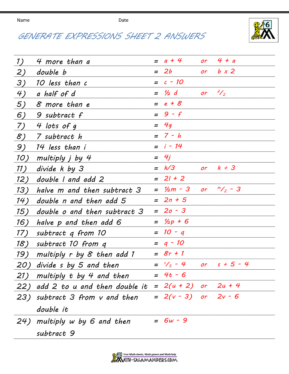 Basic Algebra Worksheets Algebra 1 Worksheets Easy Hard Science