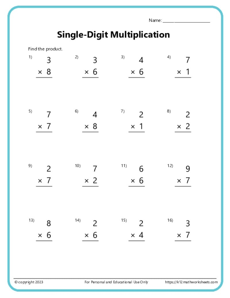 Multiplication Practice Worksheets To 5x5