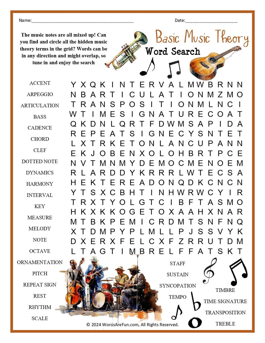 Basic Music Theory Word Search Basic Music Theory Word Search