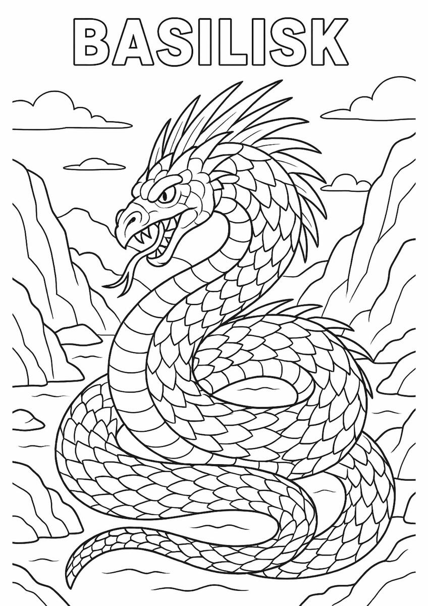 Basilisk Coloring Page Free Printable Mythical Serpent For Kids Help My Kids Are Bored
