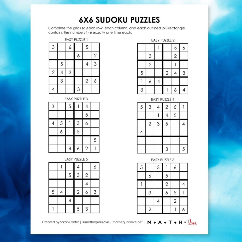 Beginner Sudoku 6x6 Printable Puzzles PDF Sudoku 6x6 106 Blank Grids 1 Grid Per Page 8 5 X 11 216 X 279 Mm White Paper Page Numbers Number Place Su Doku Nanpure 6 X 6 Puzzle Template Boards