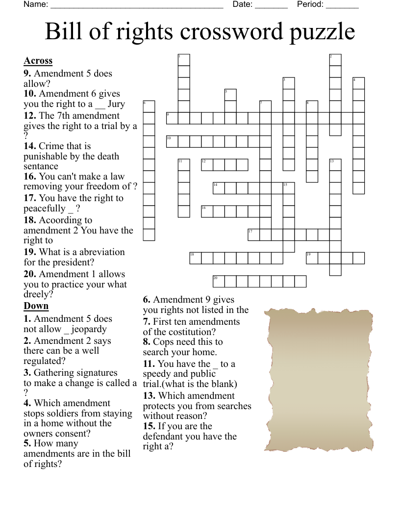 Bill Of Rights Worksheet WordMint