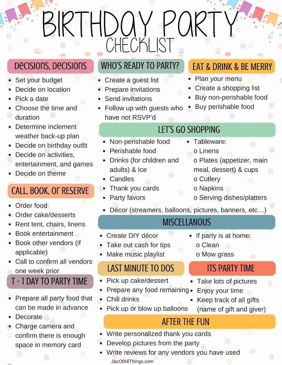 Birthday Party Checklist Jac Of All Things Free Party Planning Printables To Make Your Life Easy