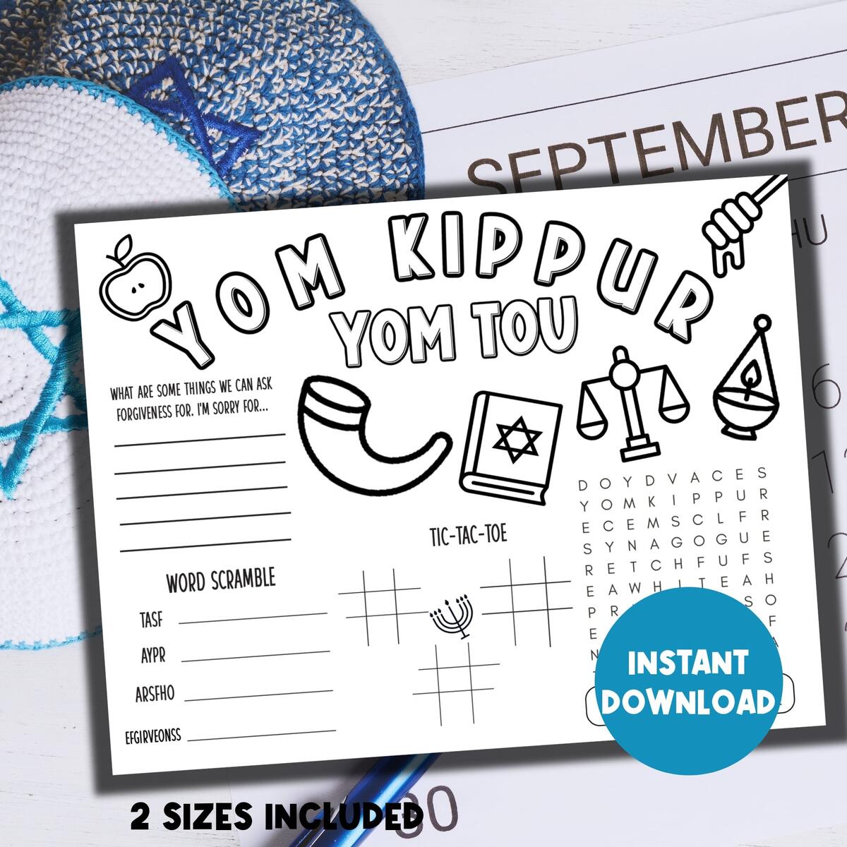 Buy Yom Kippur Coloring Placemat Yom Kippur Activity Sheet For Kids Printable Yom Kippur Games Jewish Holiday Games Jewish Printables Online In India Etsy